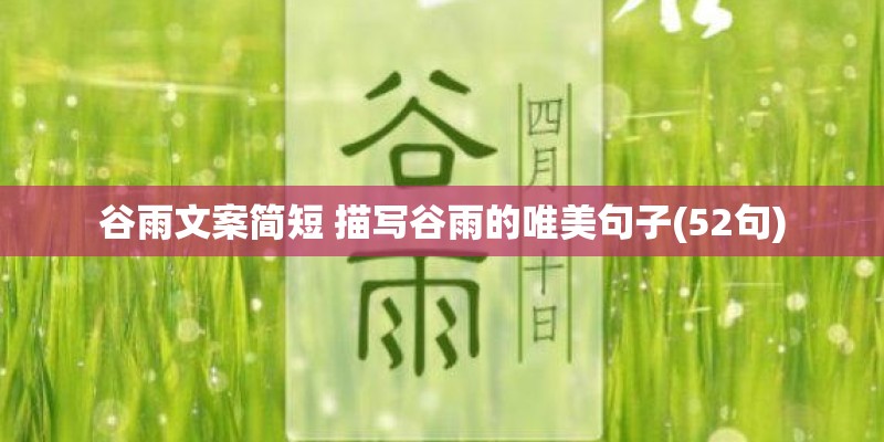 谷雨文案简短 描写谷雨的唯美句子(52句) 谷雨文案简短 描写谷雨的唯美句子(52句)